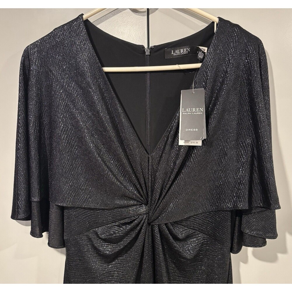 NEW Lauren Ralph Lauren Women's Black Twist-Front Cape-Overlay Gown Dress Sz 10 - Picture 4 of 7